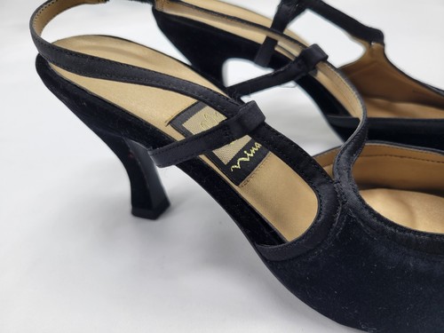 Nina Black Velvet Sling Back Heels Vintage Look 7 M Point Toe Light Wear - Picture 3 of 15