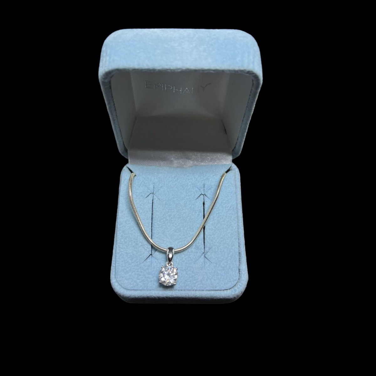 VTG Sterling Silver Snake Chain Necklace W/Solitaire CZ Pendant