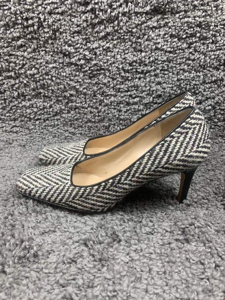 Kate Spade Black White Wool Herringbone Square Toe Pumps Made In Italy  8 B - Image 2 of 4