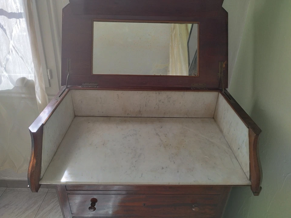 COMMODE de Toilette ancienne dite  de  "Chemin de Fer", bois Acajou. - Photo 3/4