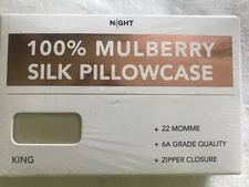 Discover Night 100% Mulberry Silk Pillowcase King -Beige New!