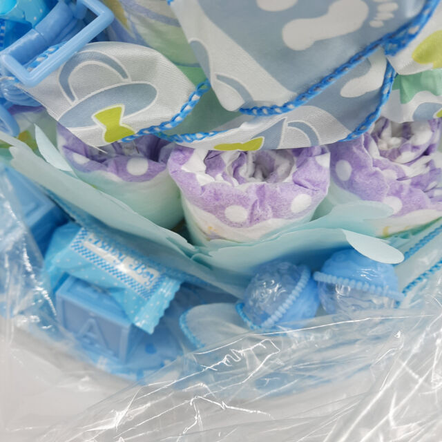 2 Tier Diaper Cake - Blue Carriage Theme Diaper Cake For Baby Boy Shower NEW NIP TB11491