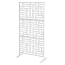 White Metal Privacy Screen with Stand - Freestanding Outdoor Decorative Privacy