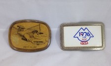 Lot of 2 Vintage 1970s Belt Buckles Tennis "Net Play" Fisher USA 1776 1976 Bicen
