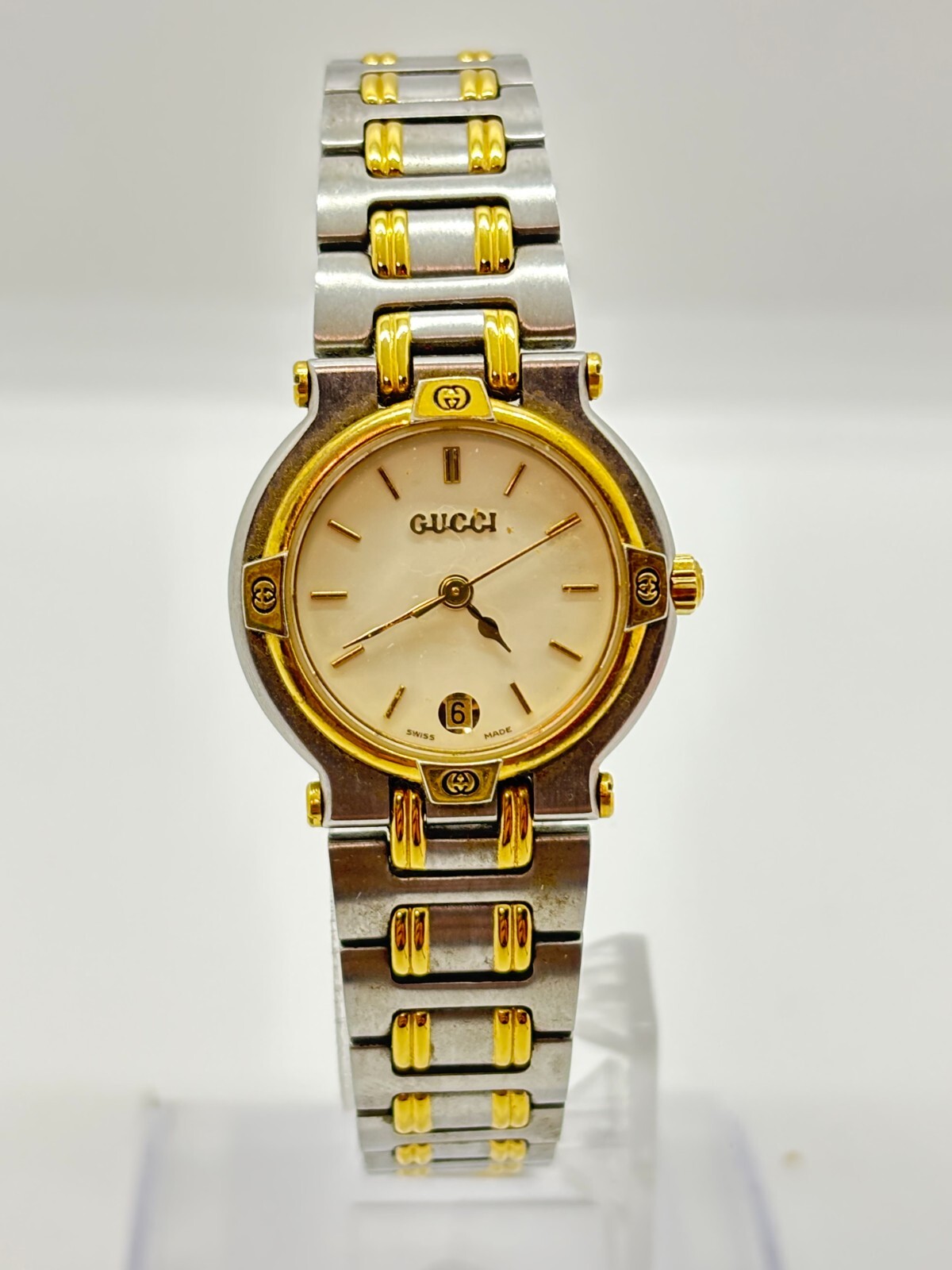 [Exc+5] GUCCI 9000L SILVER DATE VINTAGE SWISS MADE WATCH Used Working