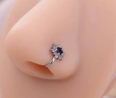 Nasenring Micro Intarsien Zirkonia blau für Damen und Mädchen - Silber