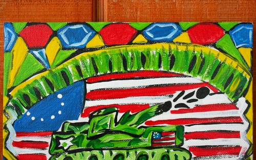 STAINED GLASS TANK Jr CHARLIE FAST OUTSIDER POLITICAL FOLK ART POP MILITARY ARMY - Picture 6 of 11