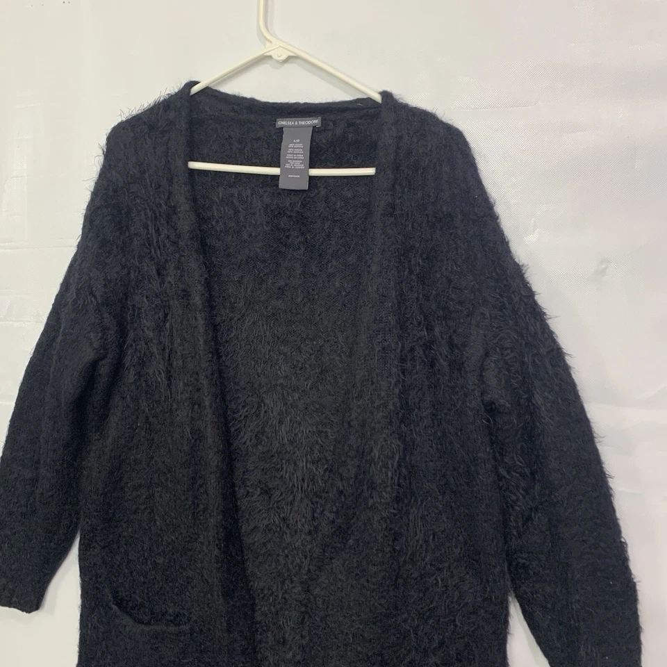 Chelsea & Theodore Womans Black 3/4 Sleeve Pocket Soft Cardigan Sweater LARGE - Image 3 of 4