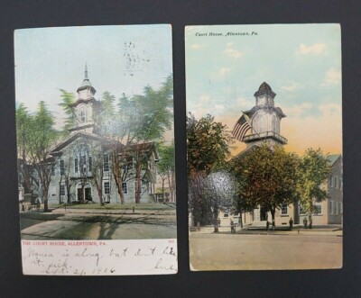 Set of 2 Lehigh County Court House Allentown, PA Postcards Postmarked 1906, 1914