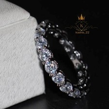 Moissanite Full Eternity Wedding Band Solid 14K White Gold 2 Carat Round Cut