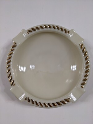 Wheaton Ware Ashtray Custard Glass Gold Trim 
