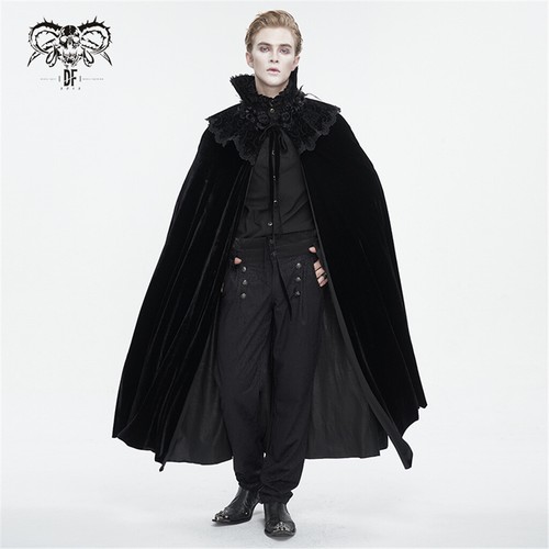 Devil Fashion Men Black Gothic Vampire Lace Trimmed Velvet Cape Cosplay Vampire - Picture 6 of 20