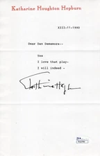 KATHARINE HEPBURN HAND SIGNED LETTER ON LETTERHEAD      I LOVE THAT PLAY     JSA