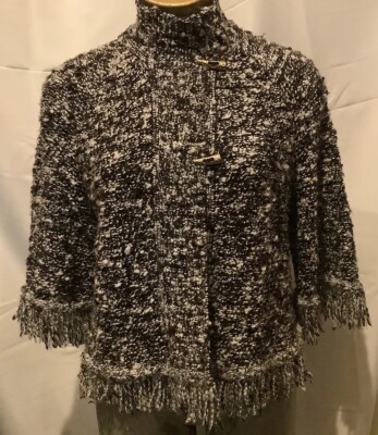 St. John Sport Women s Black Cream 3/4 Sleeve Knit Two Button Cardigan Medium