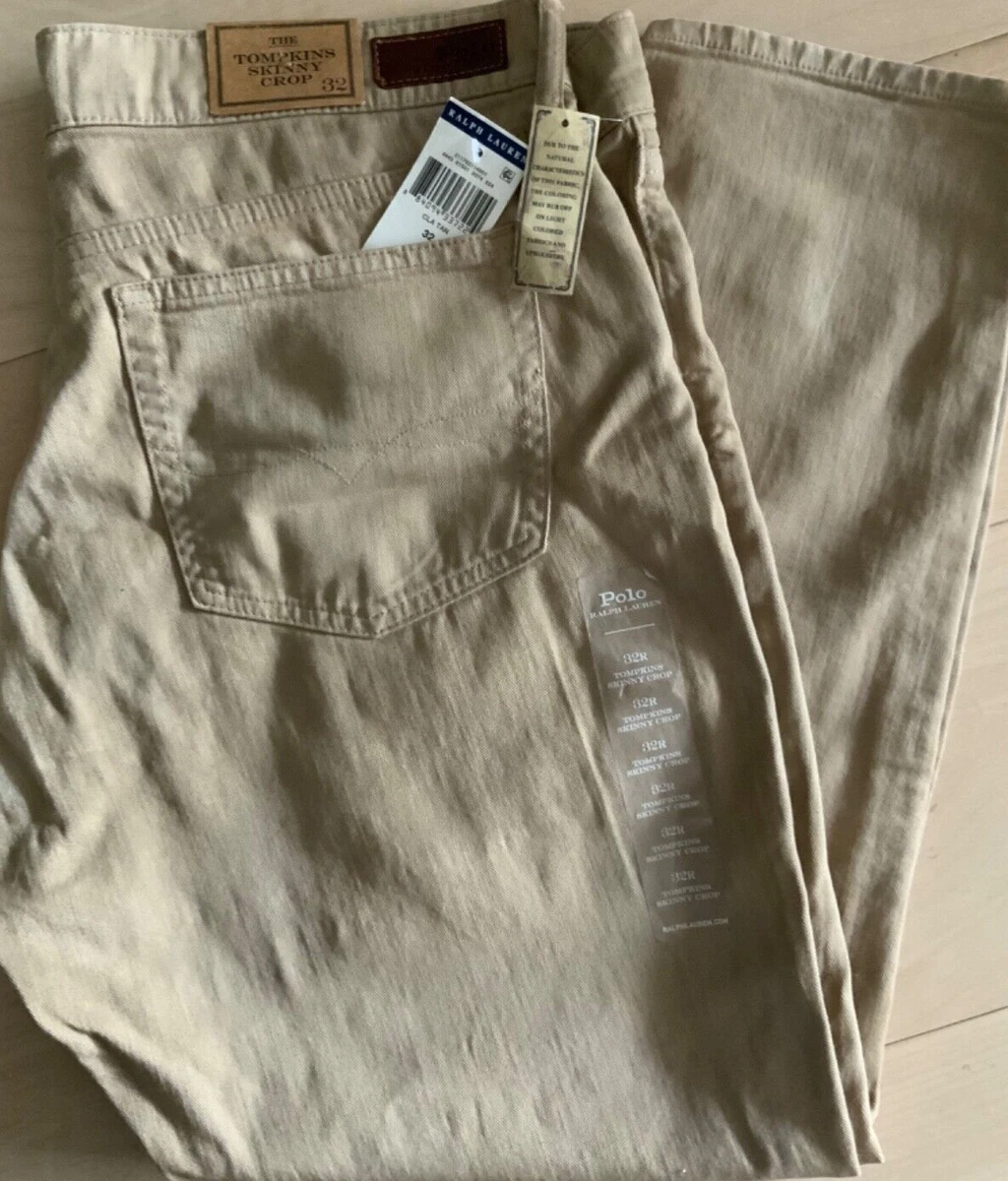 Polo Ralph Lauren Tompkins skinny crop coated tan Jeans Sz 32 NWT 198
