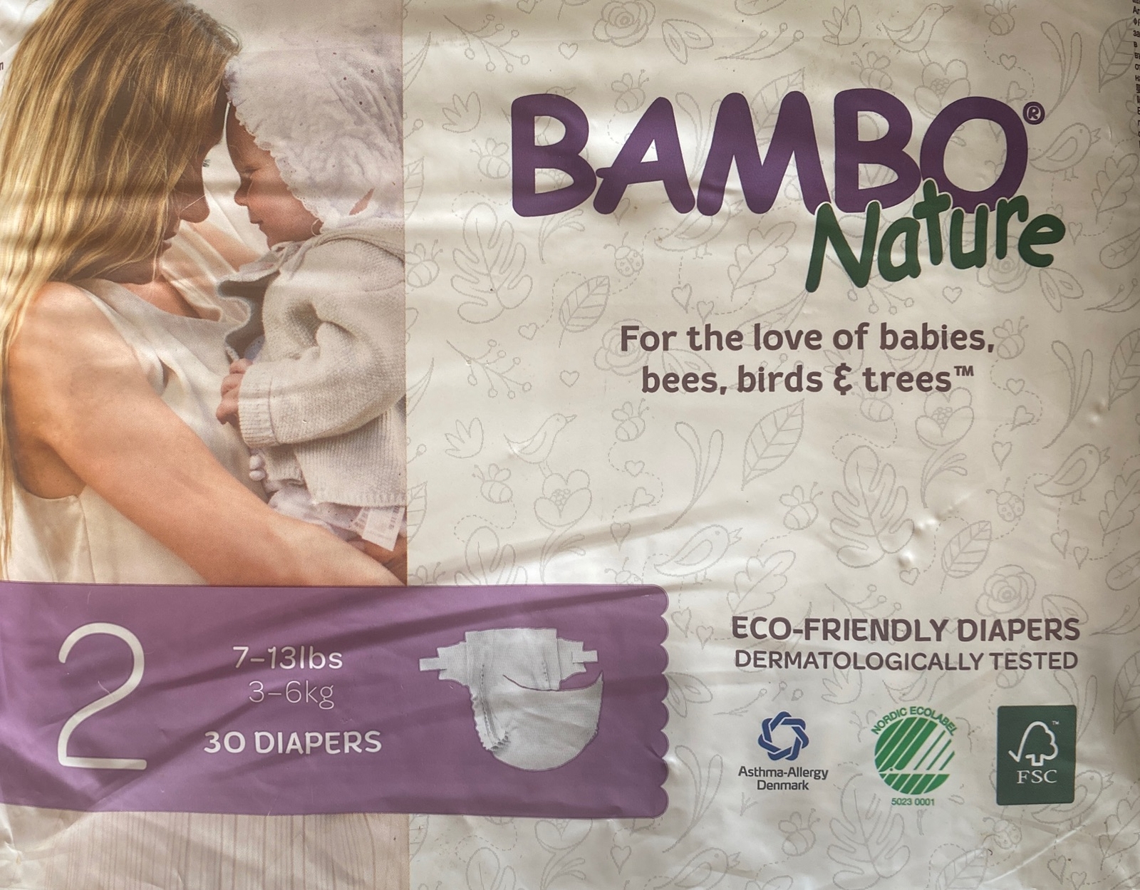 Bambo Nature Eco-Friendly Baby Diapers, Size 2.  30 Diapers