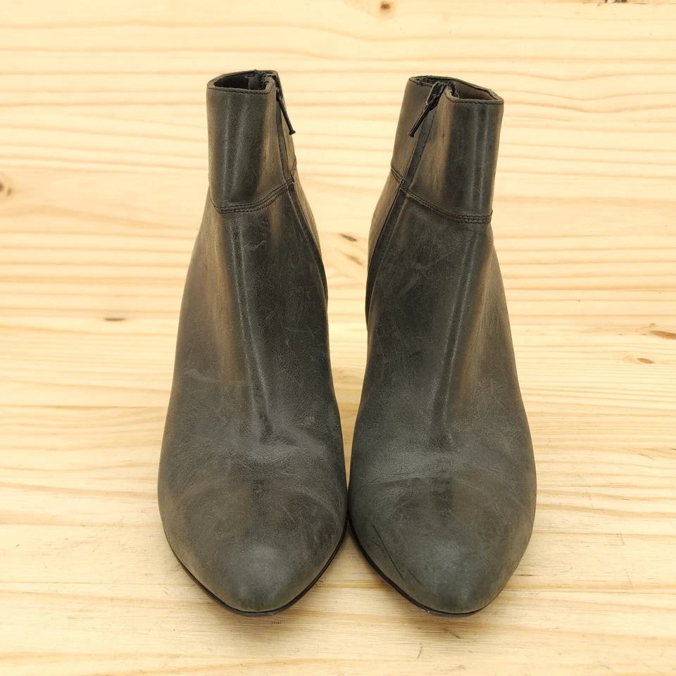 Botines J Crew Mujer Talla 9 Gris Cuero Cremallera Stiletto Tacón Alto Elegante Botín Foto 2 de 4