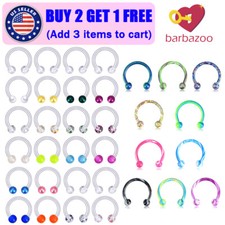 34Pcs Hinged Septum Clicker Retainer Steel Horseshoe Septum Lip Ear Hoop 16G