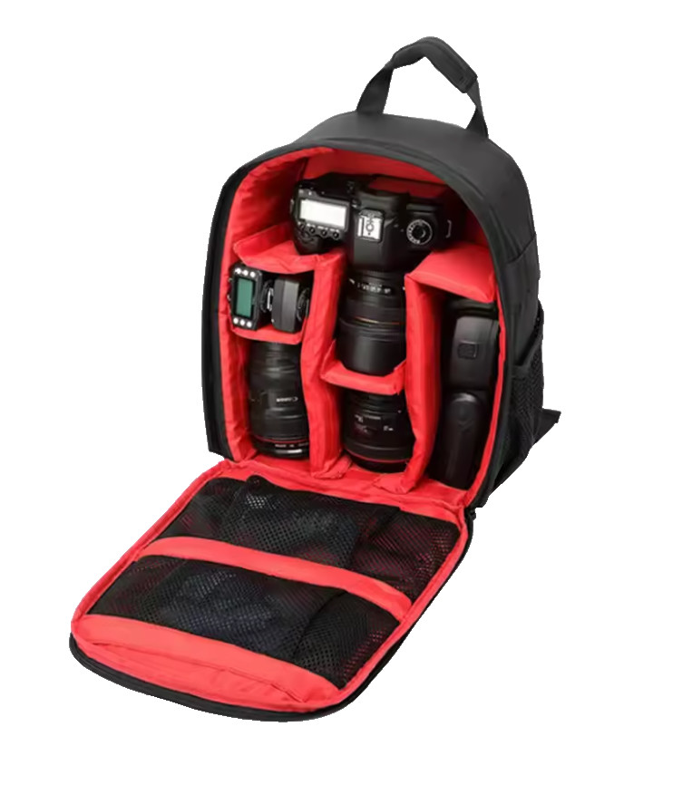 Mochila acolchada impermeable para cámara réflex roja