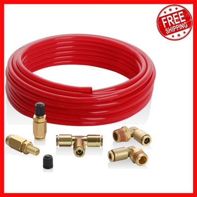 Flexible 20FT Air Line Tubing with Brass Schrader Valves - Easy Connect