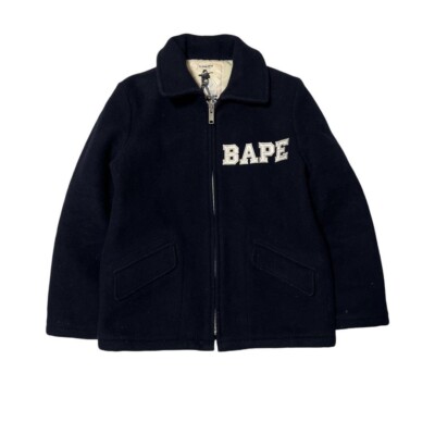 Bape Melton Jacket Wool Zip Coat Vintage A Bathing Ape Japan Bape Melton Jacket Wool Zip Coat Vintage A Bathing Ape Japan