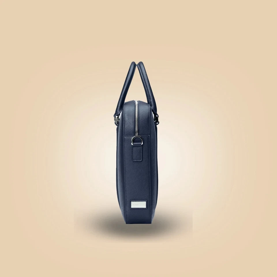 Classy Blue Leather Deluxe Laptop Briefcase Bag - Image 3 of 4