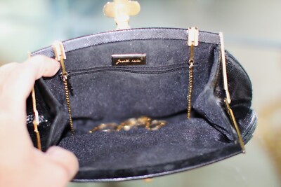 Judith Leiber KARUNG LIZARD HANDBAG Bag Gem Clasp BLACK Purse