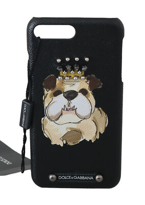 DOLCE & GABBANA Phone Case Cover Black Leather Bulldog Studded iPhone7 Plus $300