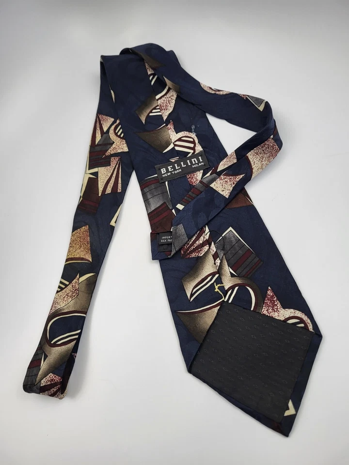 Bellini Silk Tie Blue Red Brown White Abstract Men Necktie USA 57 x 4 - Image 4 of 4
