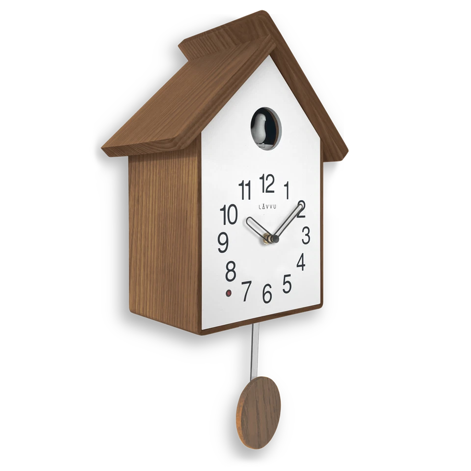 Moderne Kuckucksuhr Wanduhr Holz Weiß mit Pendel Quarz Nachtabschaltung - Bild 1 von 3