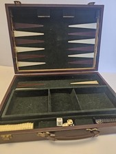 Vintage Backgammon Game Set Green Velvet Case Large 15 Inches Wide
