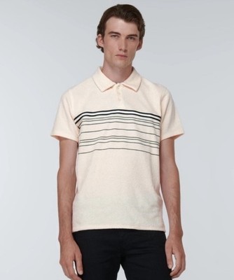 Saint Laurent Bouclette Rayures Imprimees Terry Cloth Polo Shirt