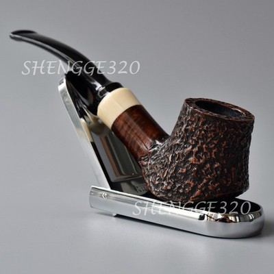 Handmade Briar Root Wooden Tobacco Pipe Volcano Style Carved Surface Bent Stem