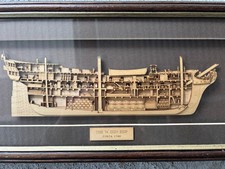 Framed 74 Gun Ship Military Ship Diorama Model Circa 1760