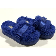 UGG Fluff Yeah Slide Regal Blue Sheepskin Platform Slippers 1113475 - Women's 5