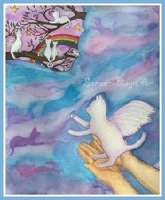 Rainbow Bridge, Angel cat going to heaven, Sympathy card, pet, note card, 0711