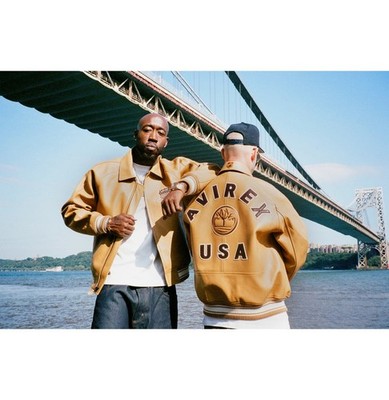 Men s TIMBERLAND X Avirex Dark Wheat Bomber American Flight Faux Leather Jacket