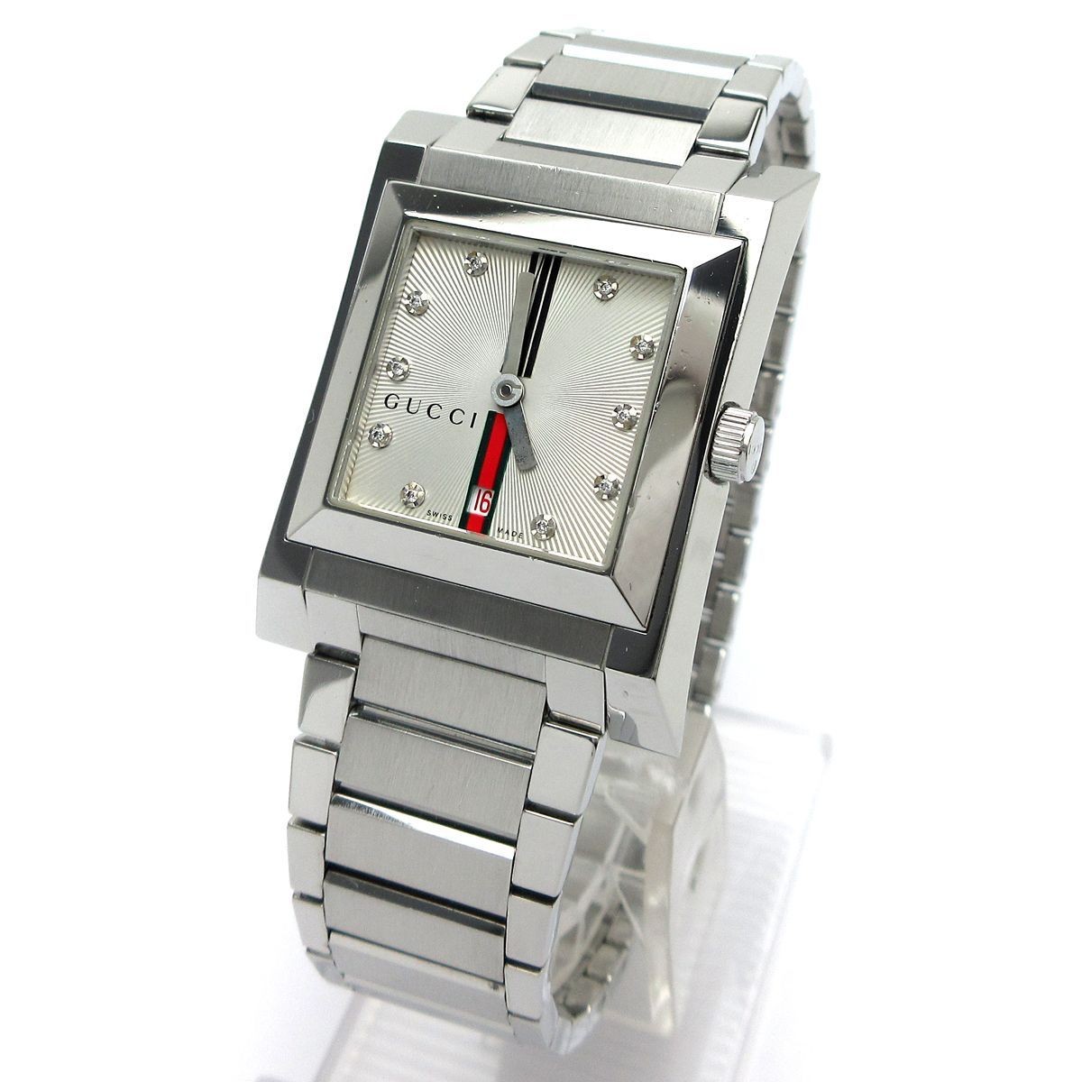 Gucci 111J Webbing Line Boys Diamond Silver Quartz Watch Used From Japan thumbnail 2