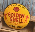 Vintage Golden Shell Lubricating Oil for Motorcycles Porcelain Metal Sign