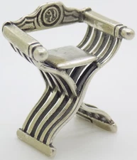 Vintage Italian Handmade Genuine Silver 800 Savonarola Chair Dollhouse Miniature