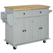CARRELLO CUCINA GRIGIO CON 2 CASSETTI, 2 ARMADIETTI, PIANO LEGNO, PORTASPEZIE