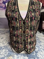 Vintage Agapo Collection Southwestern Embroidered Vest Medium Black Boho 90s