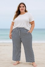 Lauren Ralph Lauren Striped Pants 20W Navy White Wide Leg Coastal Chic Resort