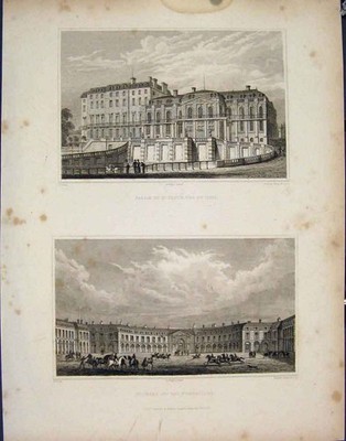 Alter antiker Druck Palais St Cloud Midi Ecuries Roi Versailles Frankreich Kunst