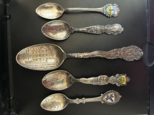 Vintage Collector's Lot of 5 Sterling Silver Souvenir Spoons, 64 grams
