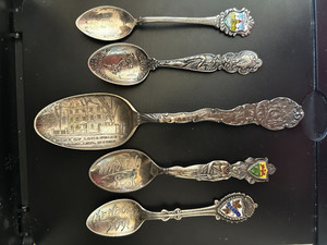 Vintage Collector's Lot of 5 Sterling Silver Souvenir Spoons, 64 grams