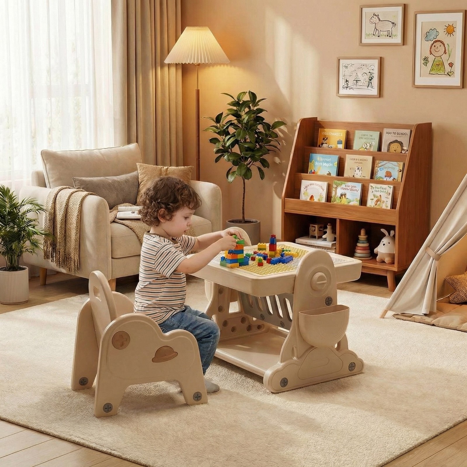 kids folding table and chair set 3in1 drawing table building books table eco