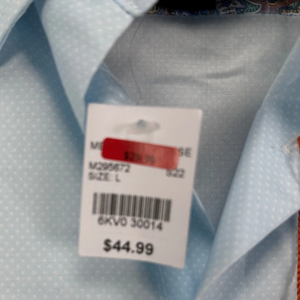 Egara 正装衬衫男式大号浅蓝色纽扣长袖轻便新品 — 第 4/4 张图片