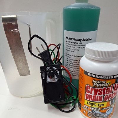 Nickel Plating Starter Kit   Solution, Power Supply, Anode, Degreaser, Container