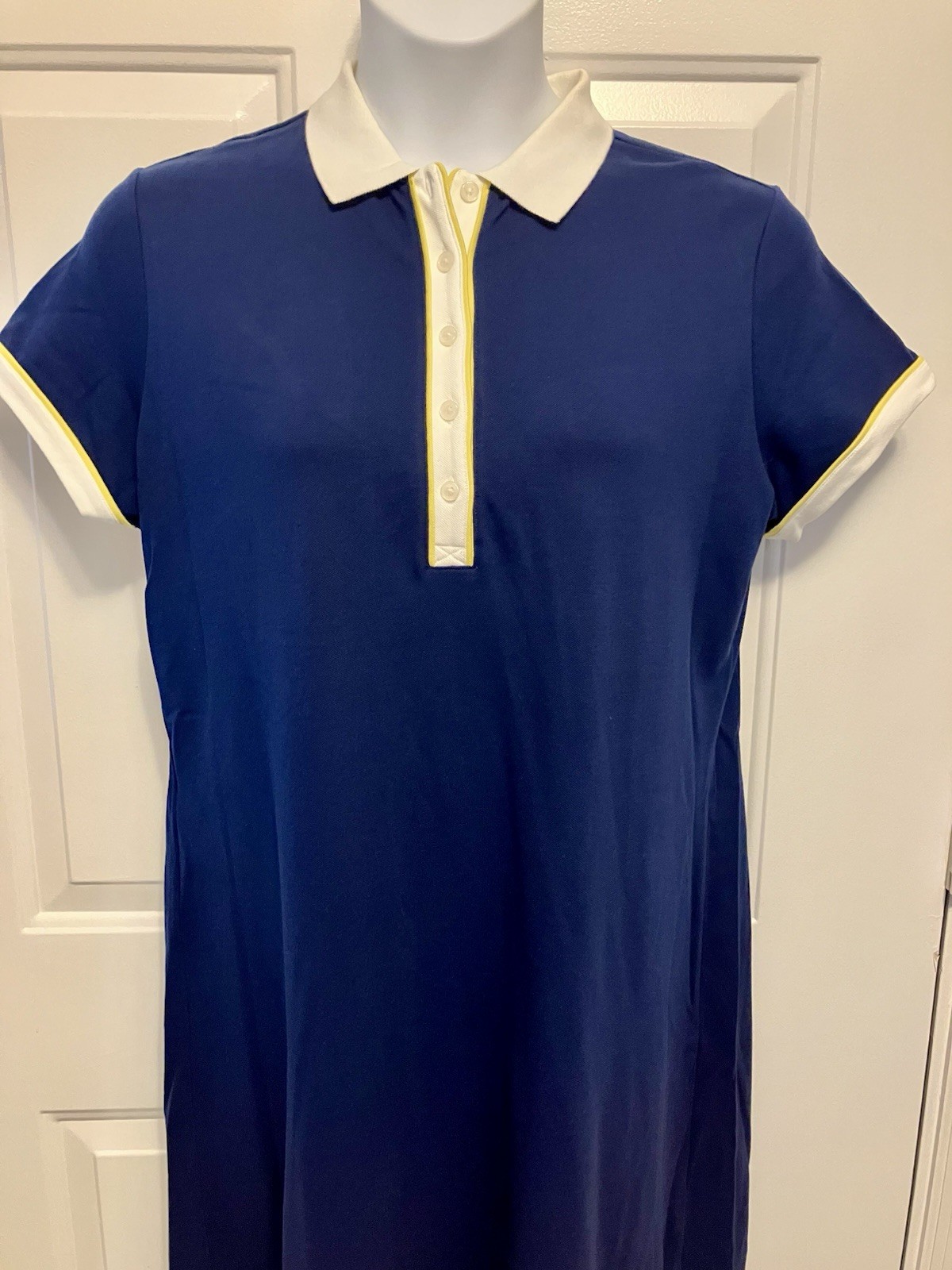 LANDS END Women’s Large Navy White Polo Shirt Dress Short Sleeve Collar Preppy